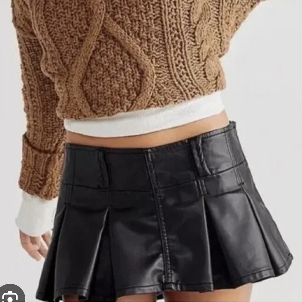 Free People Black Vegan Leather Skater Skirt